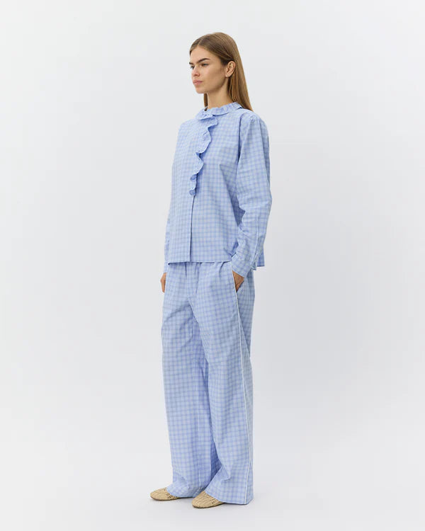 Bellesw Check Frill Placket Shirt - Blue