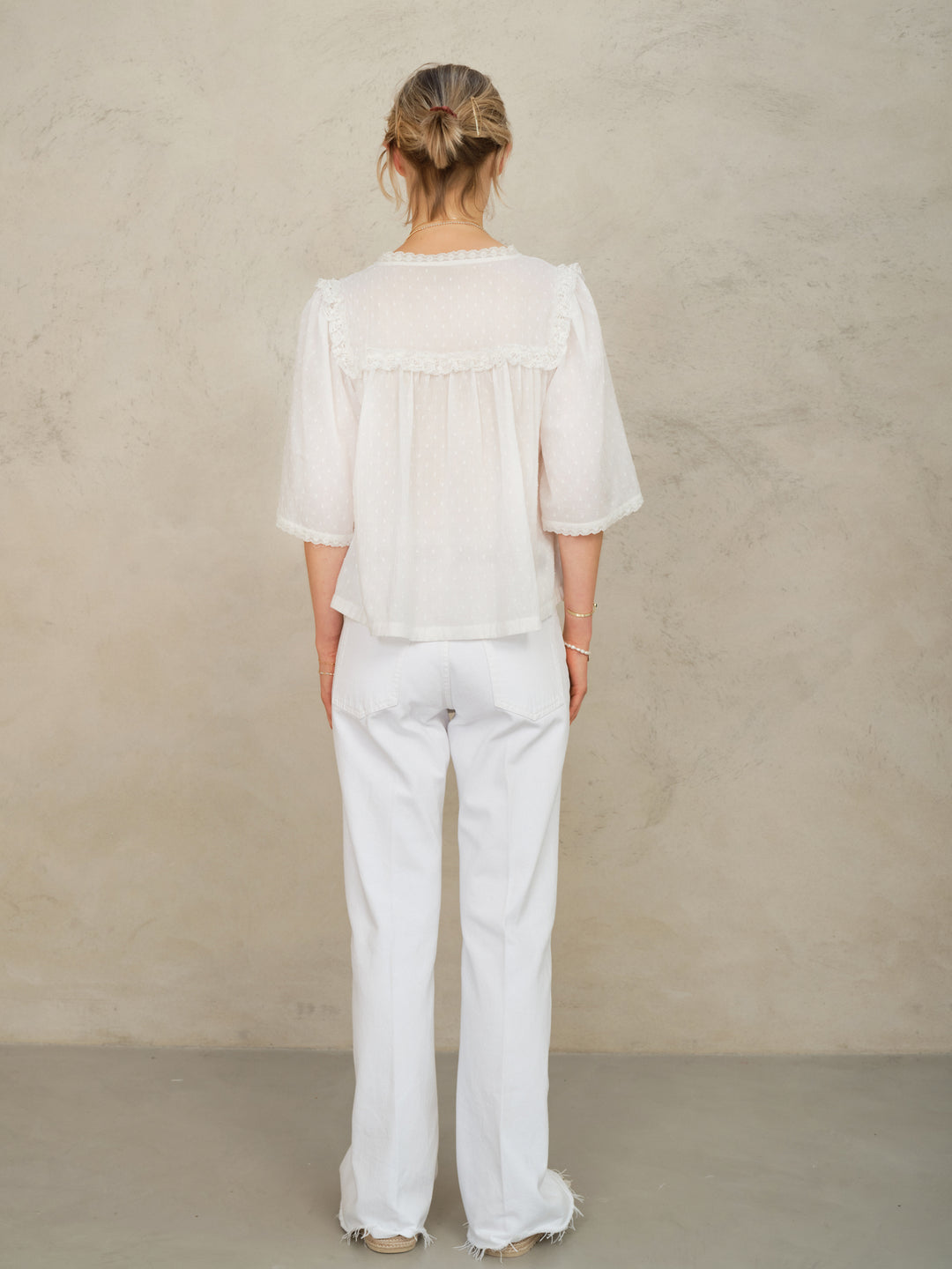 Brea Frill Emb Top - Ivory