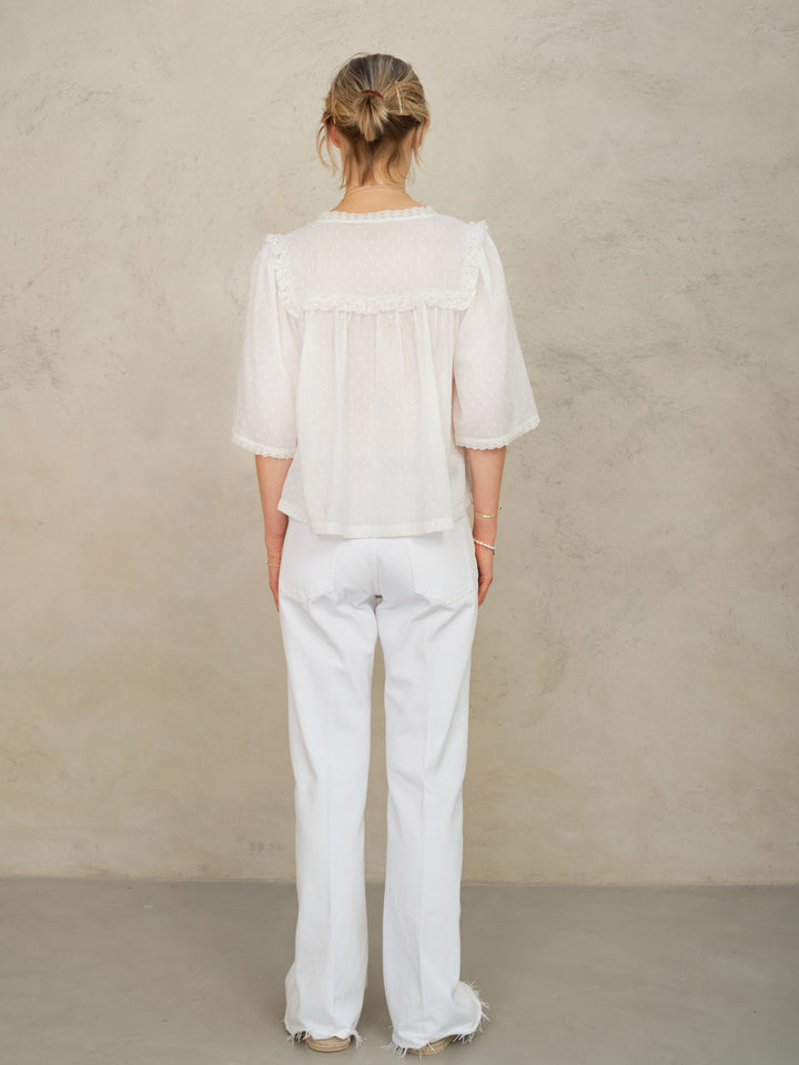 Brea Frill Emb Top - Ivory
