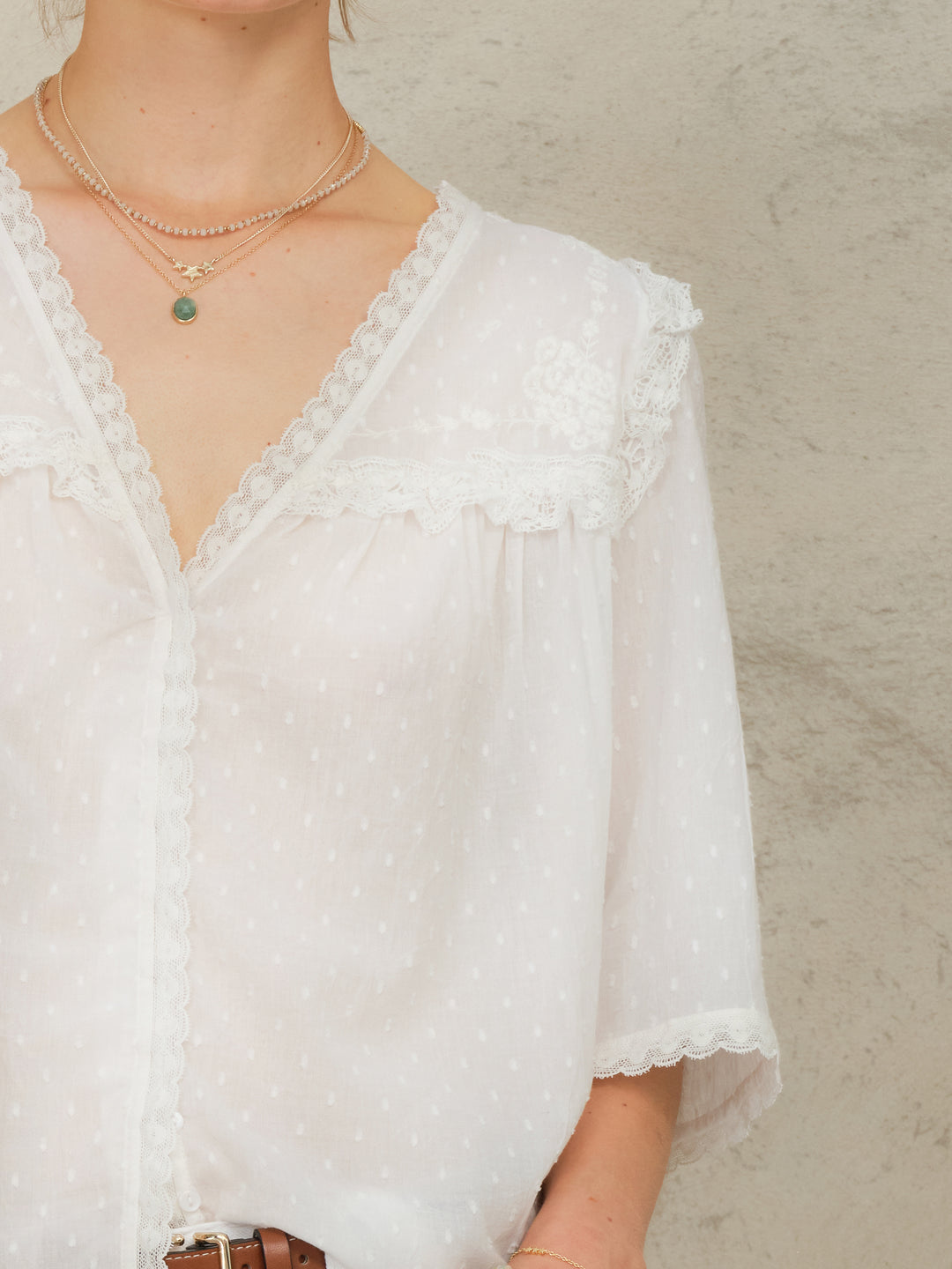 Brea Frill Emb Top - Ivory