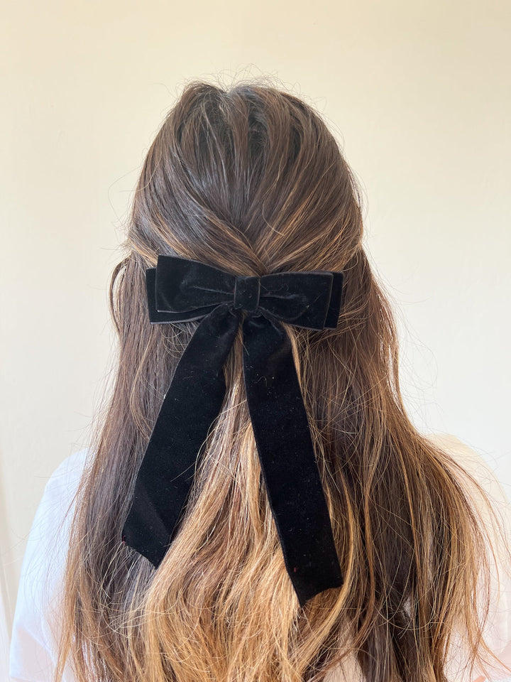 Classic Velvet Bow Barrette - Black