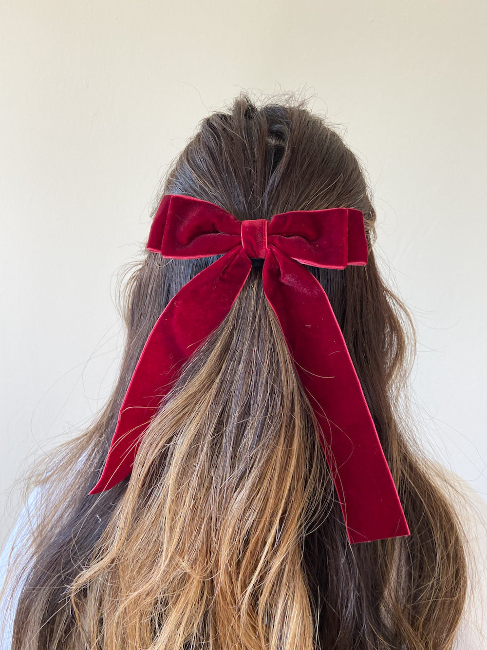 Classic Velvet Bow Barrette - Red