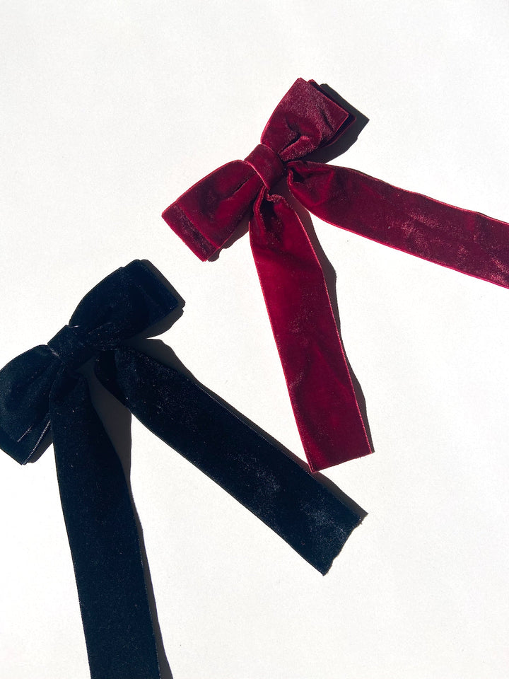 Classic Velvet Bow Barrette - Black