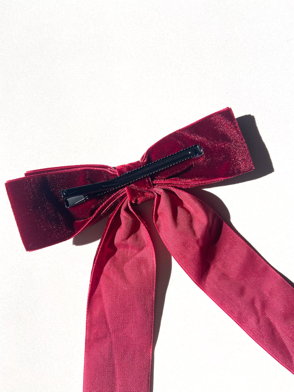 Classic Velvet Bow Barrette - Red