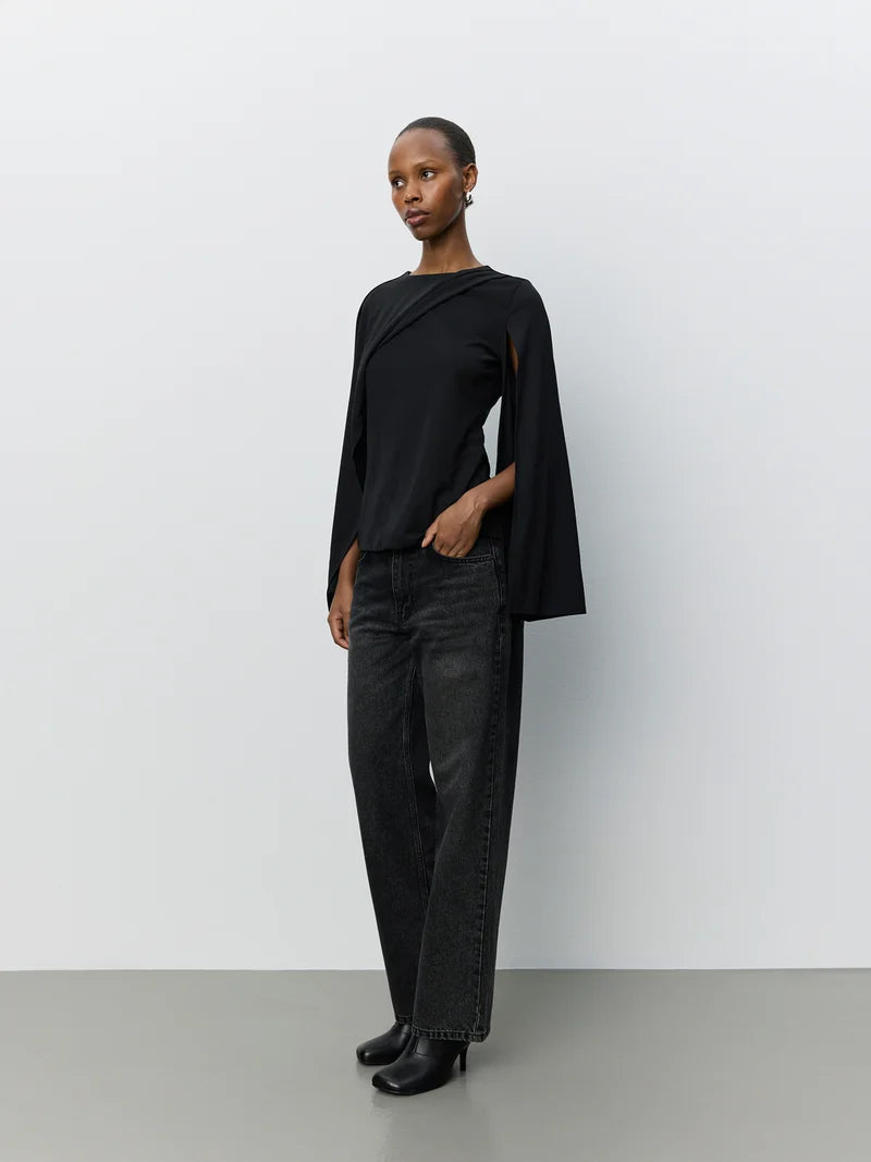 Caranasw Asymmetric Cape Blouse - Black
