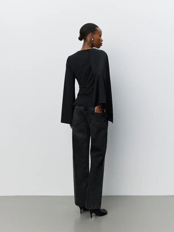 Caranasw Asymmetric Cape Blouse - Black