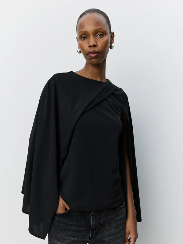 Caranasw Asymmetric Cape Blouse - Black