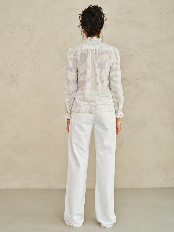 Chrissie Long Sleeve Top - Ecru/Check