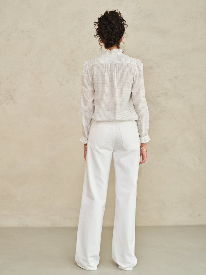 Chrissie Long Sleeve Top - Ecru/Check