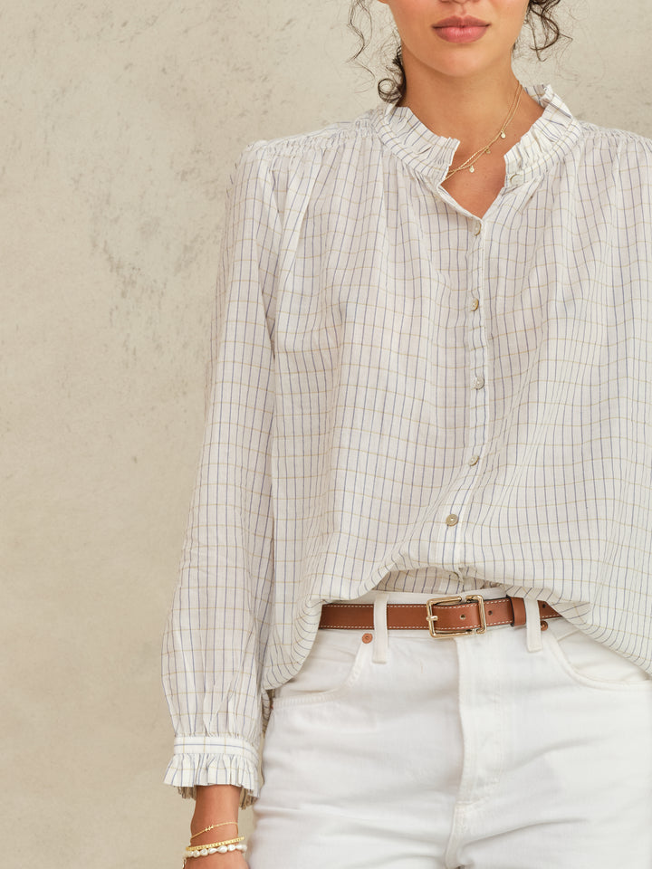 Chrissie Long Sleeve Top - Ecru/Check