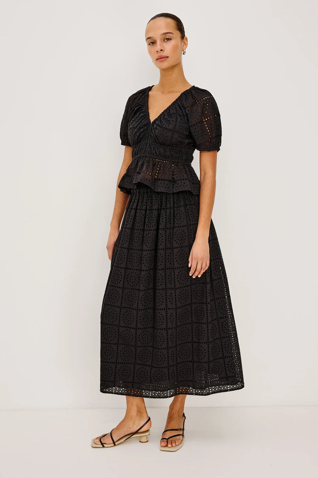 Dax Skirt Black Grid Embroidery