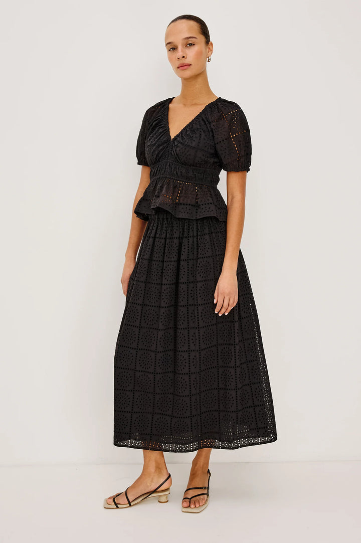 Dax Skirt Black Grid Embroidery