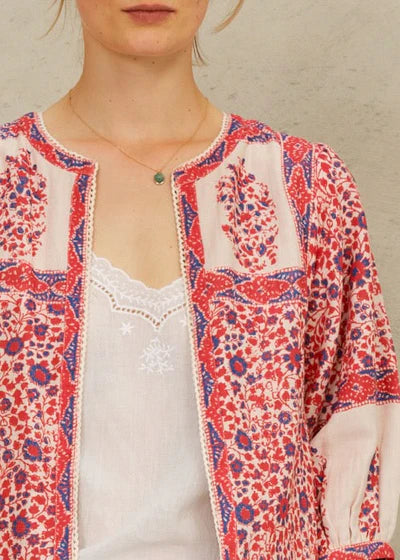 Della Jacket Red/Navy Print