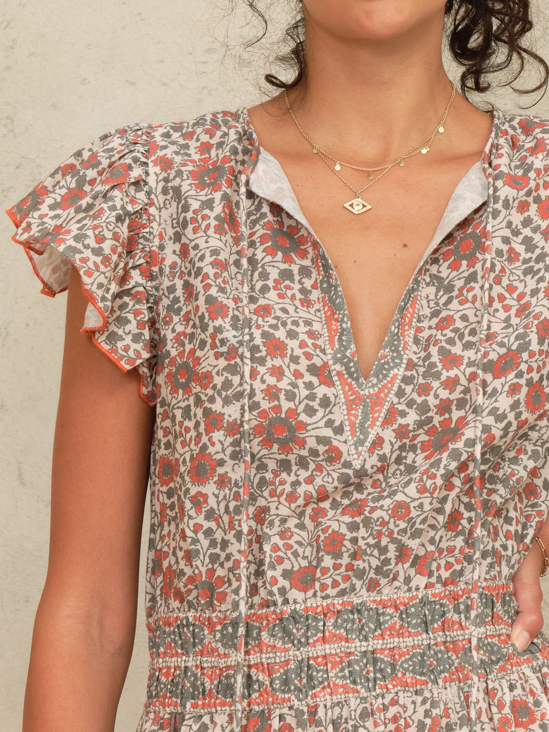 Della Print Maxi Dress - Rust/Khaki