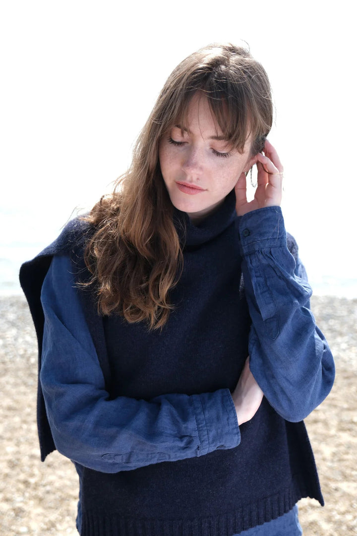 Funnel Neck Poncho - Navy