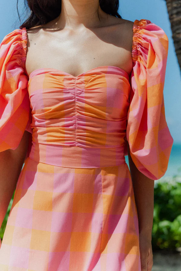 Violette Long Big Gingham Orange & Pink