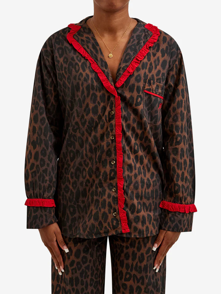 Antonia PJ Set - Dark Leopard/Red