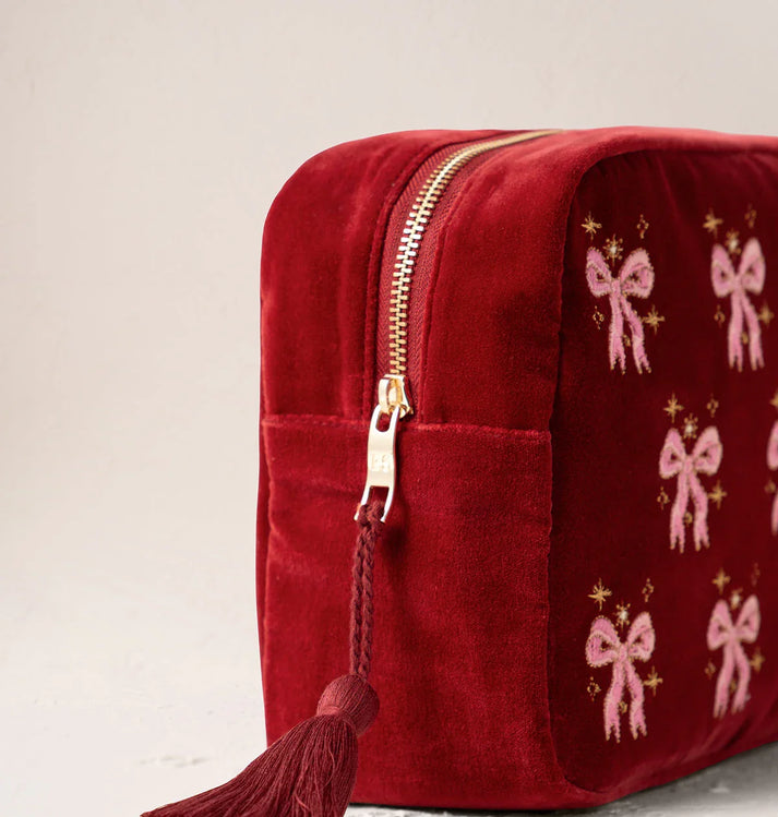 Dazzling Bows Velvet Wash Bag - Rogue