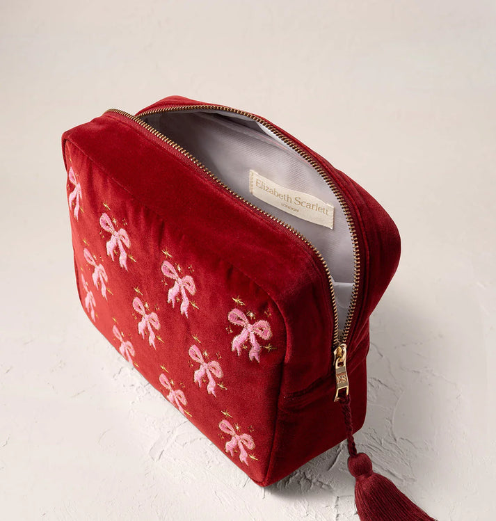 Dazzling Bows Velvet Wash Bag - Rogue