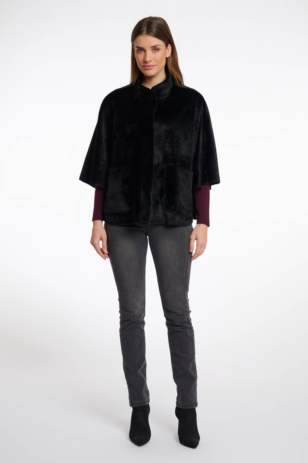 Dewi Faux Fur Cape - Black