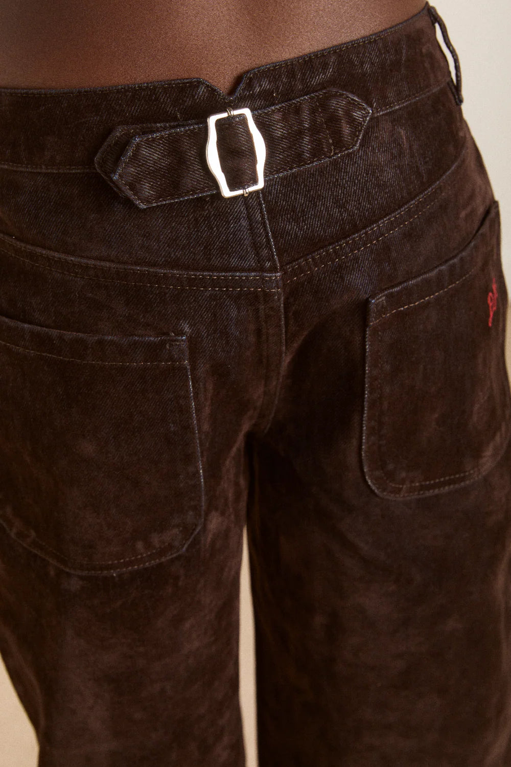 Drew Flocked Denim Jeans - Bitter Choc