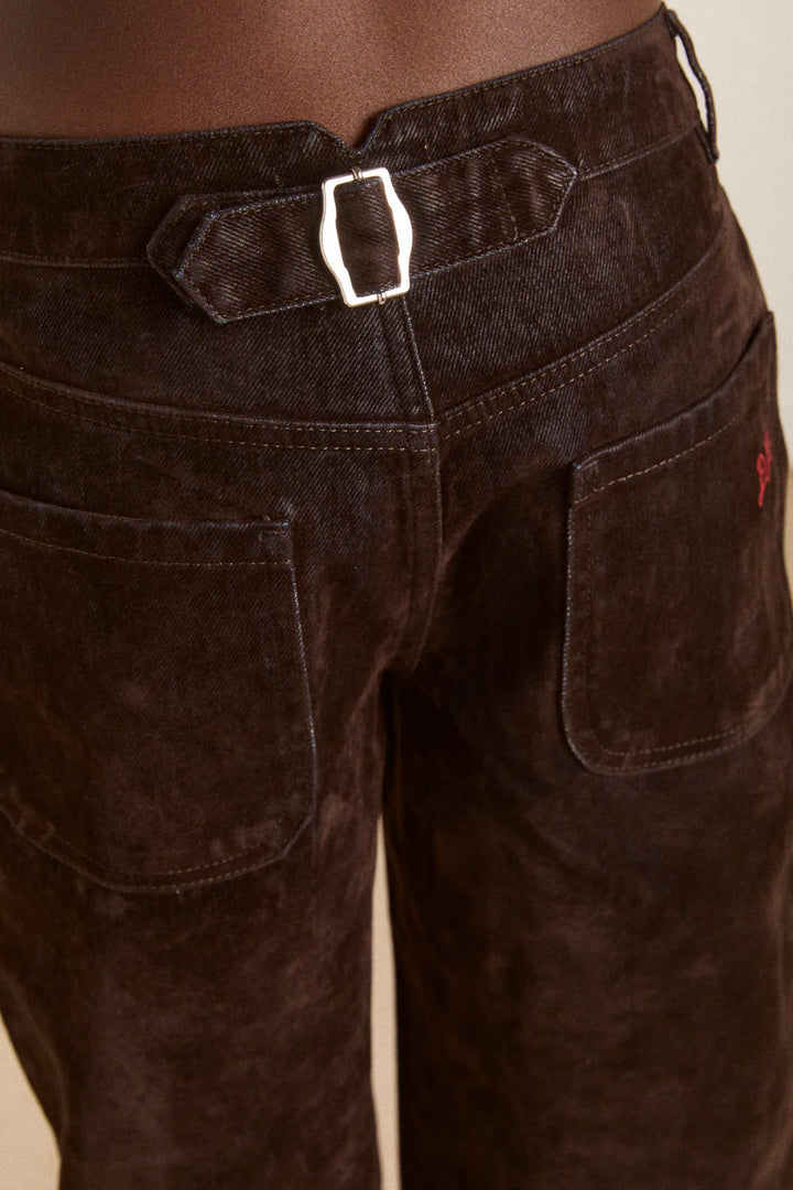 Drew Flocked Denim Jeans - Bitter Choc