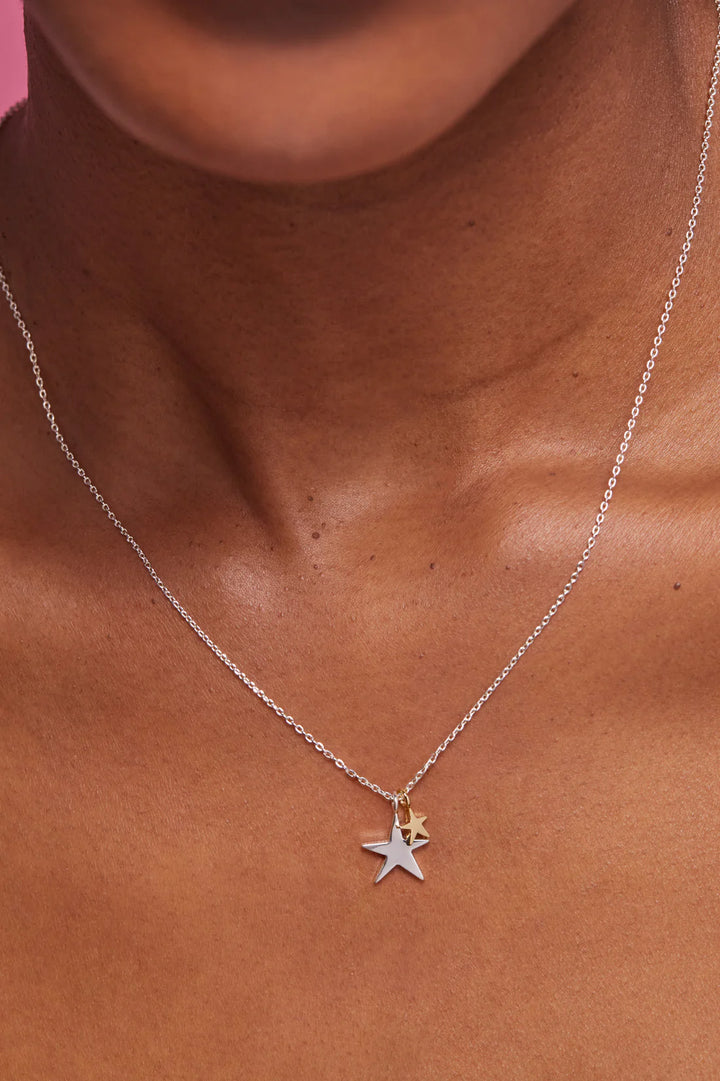 EB2012C Two Tone Star Necklace Silver