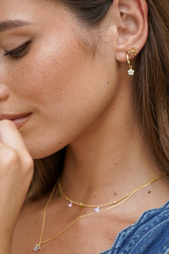 EBE7157G CZ Flower Hoop Earrings