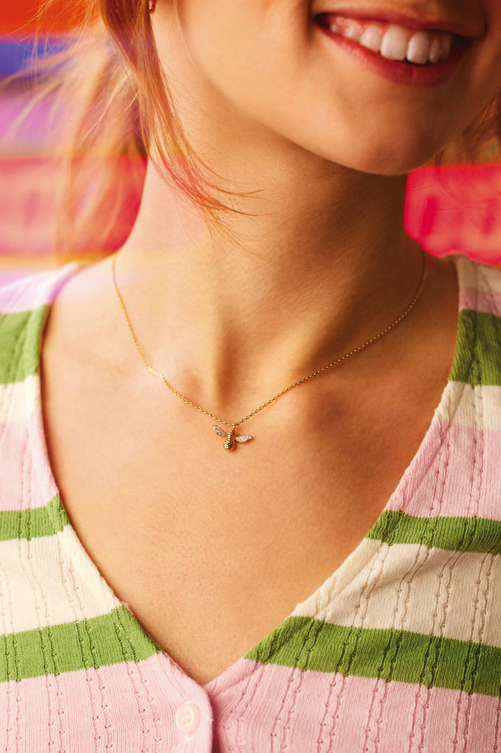 EBN5355G Bee Necklace Sparkle Wings