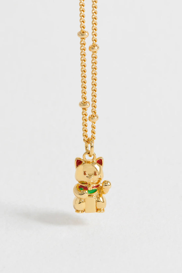 EBN6924G Lucky Cat Necklace Gold