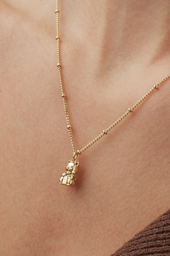 EBN6924G Lucky Cat Necklace Gold
