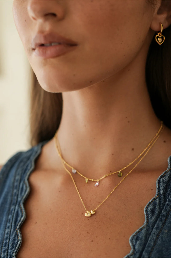 EBN7103G Double Heart and CZ Necklace