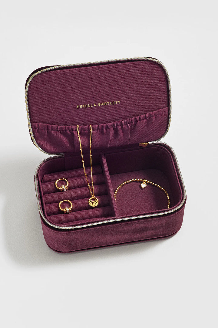 EBP6944 Quilted lid mini jewellery box burgundy velvet