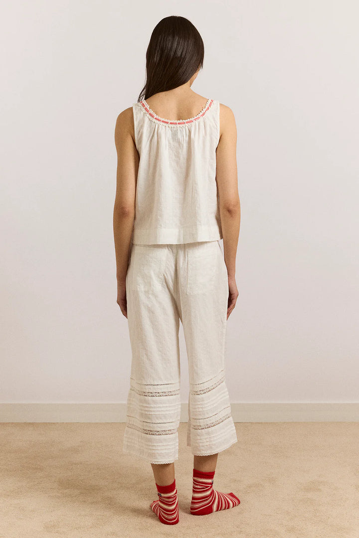Elodie Trousers - White With Red Gingham Tie