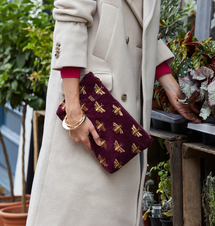Honey Bee Plum Velvet Everyday Pouch