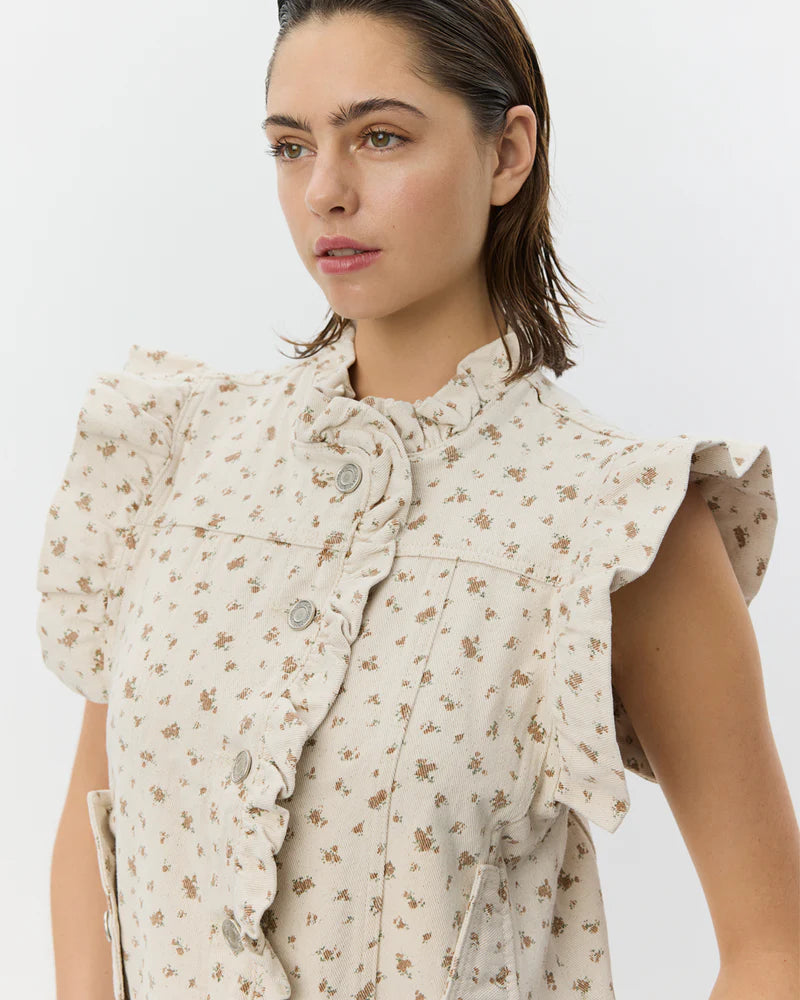 Farahsw Frill Sleeve Vest - Rose Flower