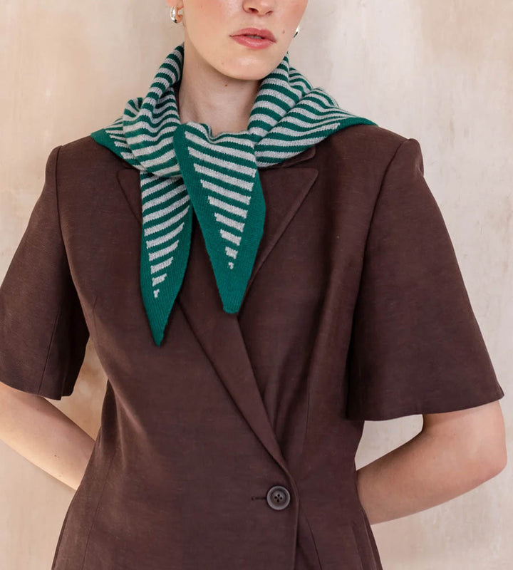 Merino Triangle Scarf - Green & Charcoal