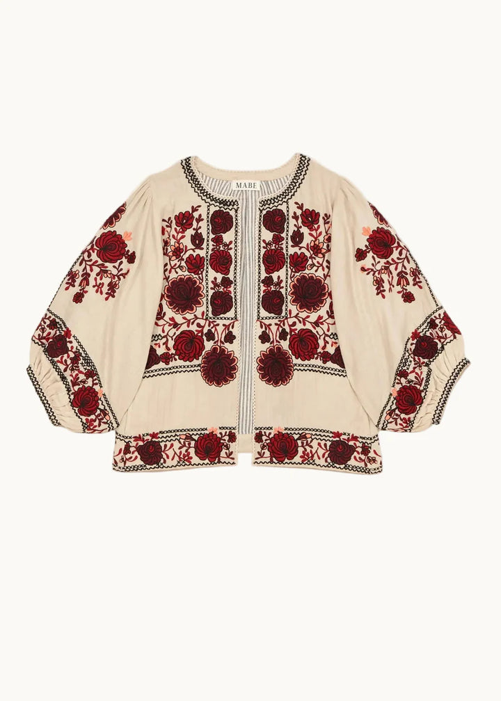 Greta Emb Jacket - Ecru/Dark Red