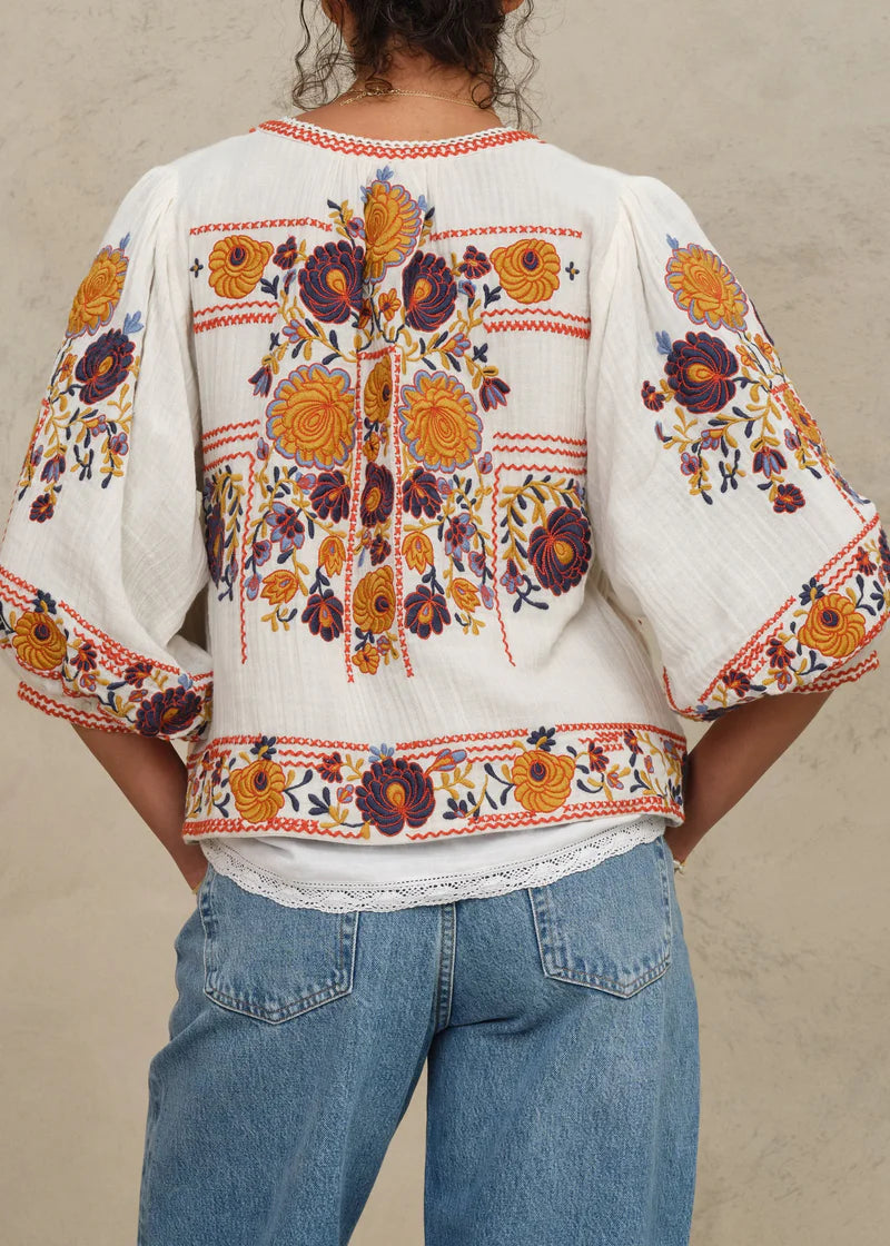 Greta Emb Jacket  - Ecru Multi