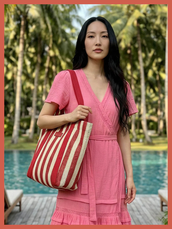 Hackney Stripe Shopper Bag Red Mix