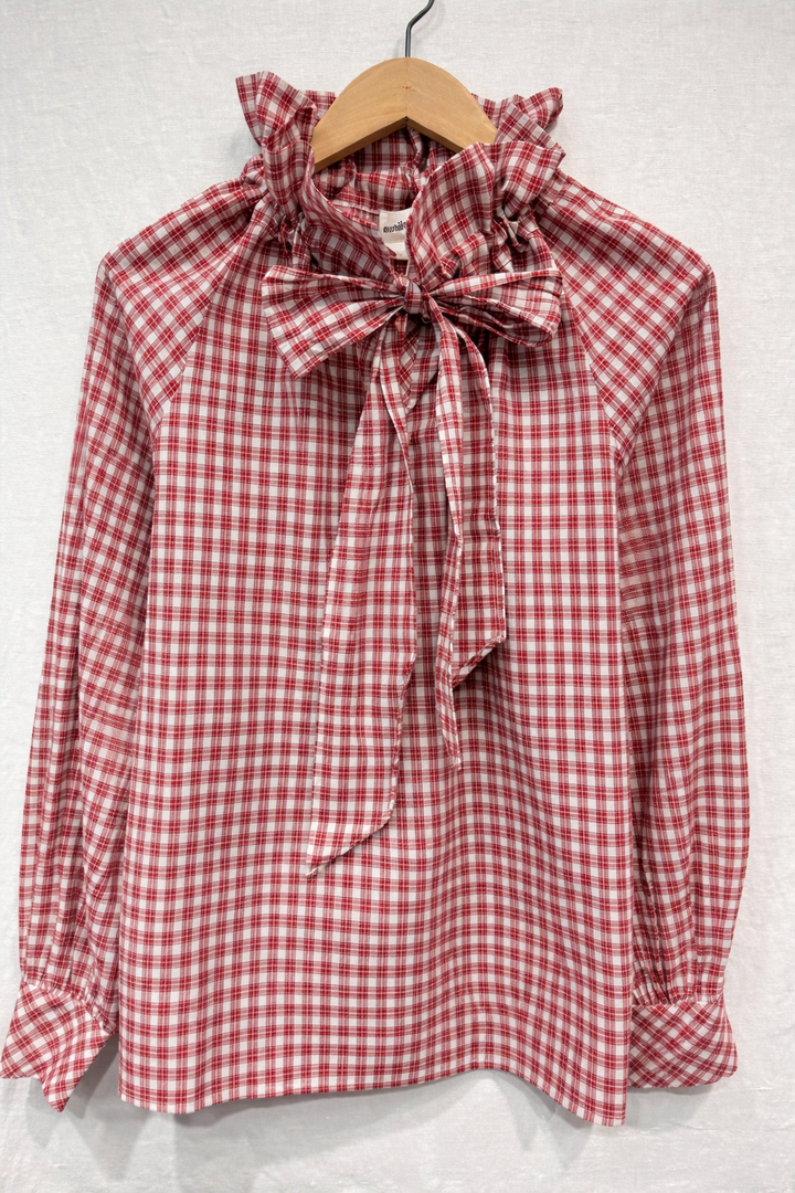 Constance Red Check Tie Neck Blouse