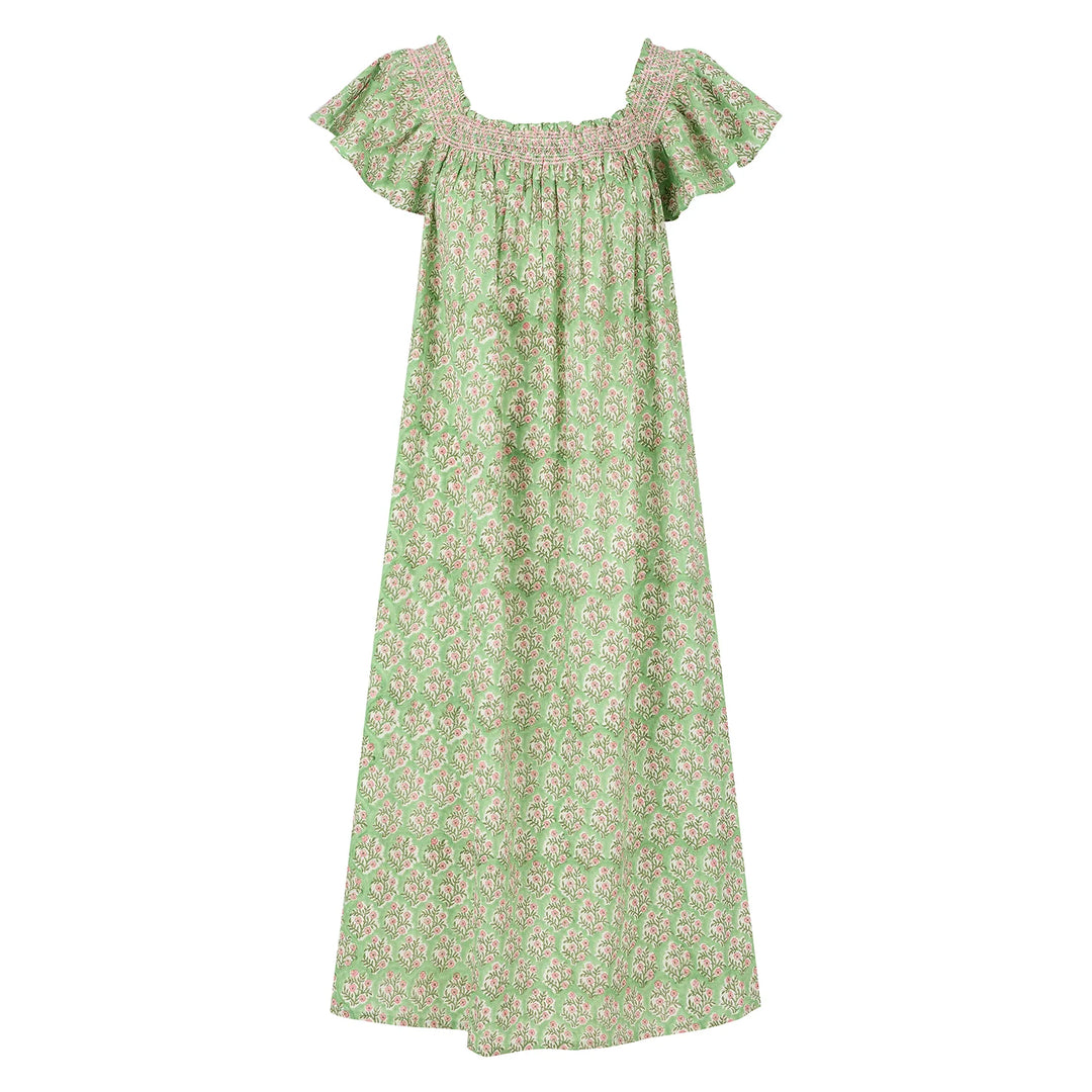 Mogra Smocked Nightie - Sage Green