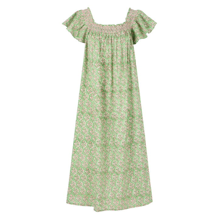 Mogra Smocked Nightie - Sage Green