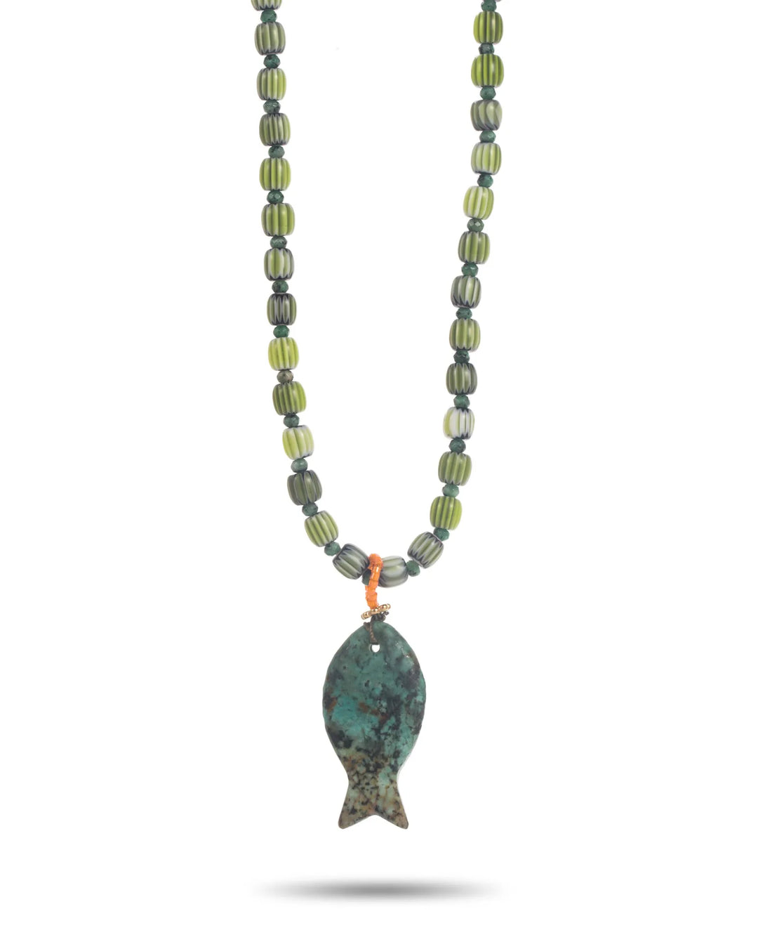 24621 Fish Beaded Necklace Dark Green