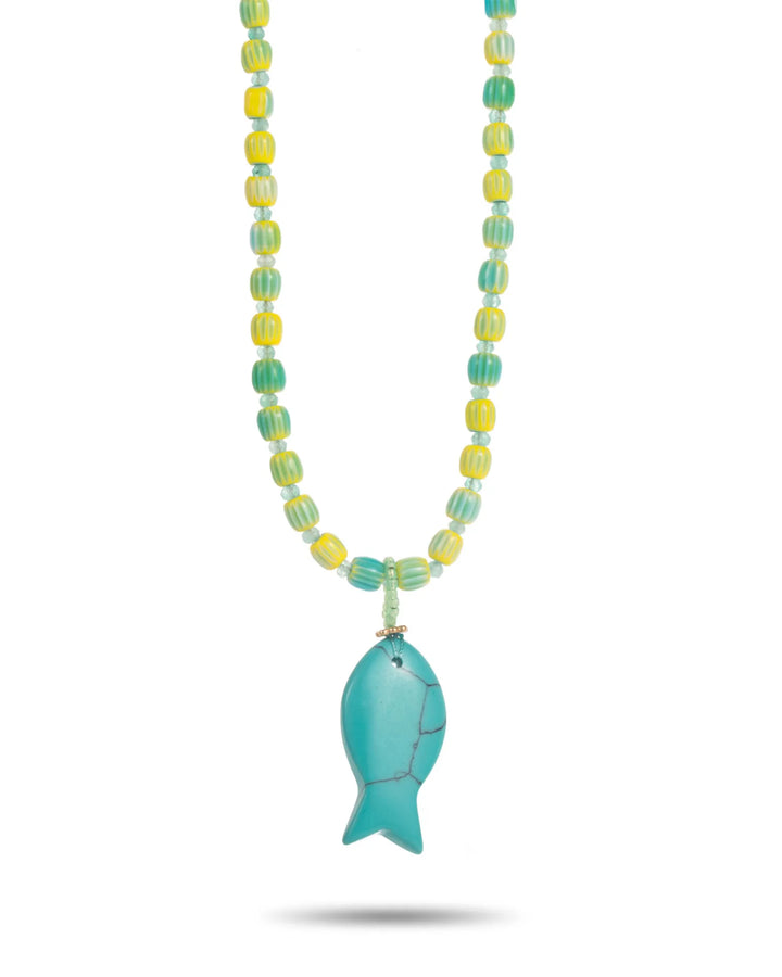24621 Fish Beaded Necklace Turquoise