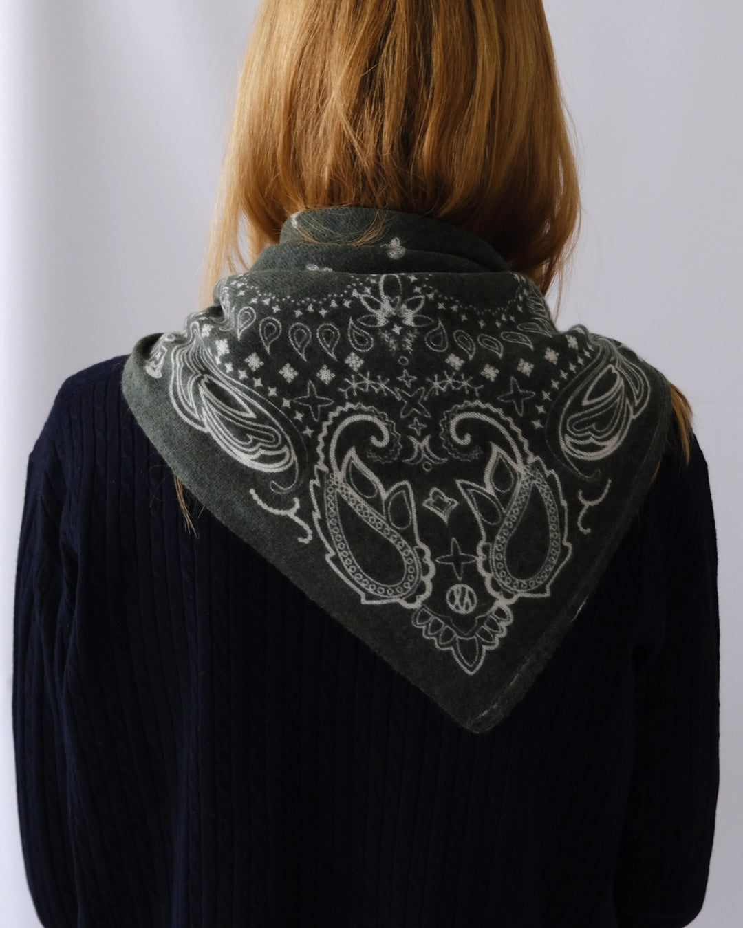 Cashmere Paisley Scarf - Green &amp; Cream