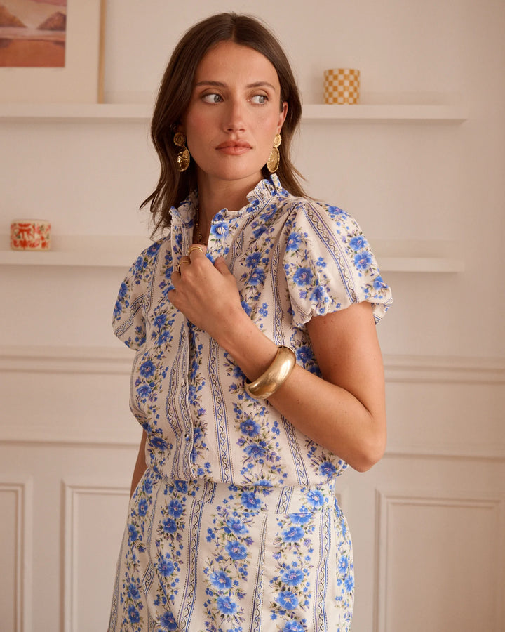 Vintage Flower Blouse in Blue