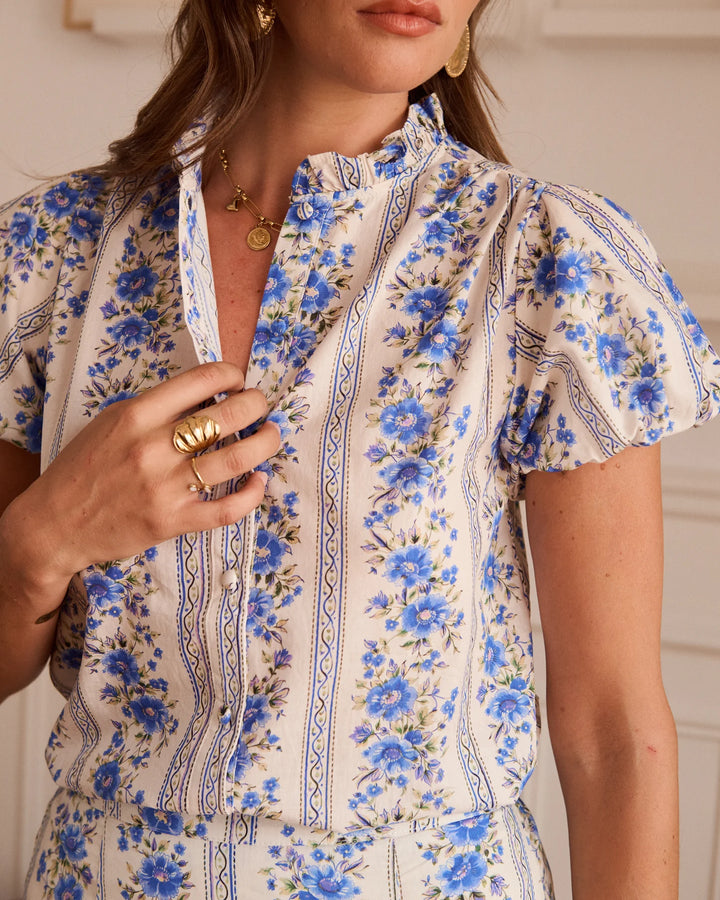 Vintage Flower Blouse in Blue
