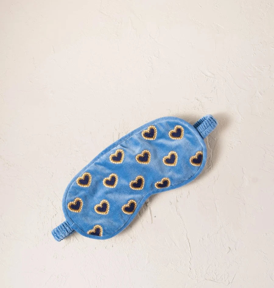 Love Hearts Velvet Eye Mask - Cornflower Blue