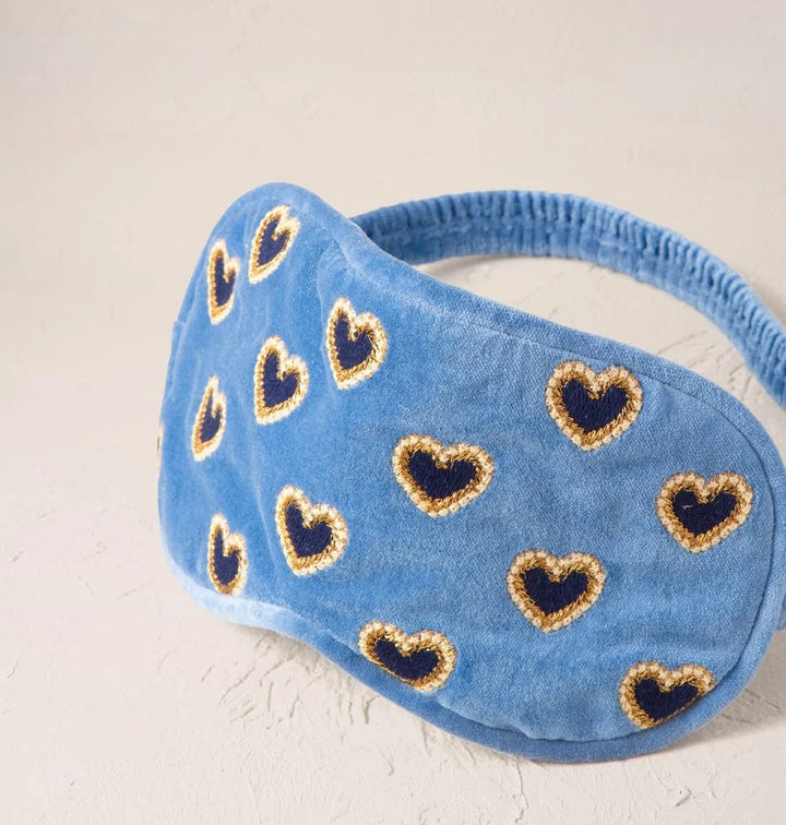 Love Hearts Velvet Eye Mask - Cornflower Blue